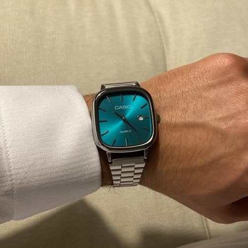 ساعت مچی مردانه کاسیو اولدمانی CASIO موتور ژاپن صفحه فیروزه ای