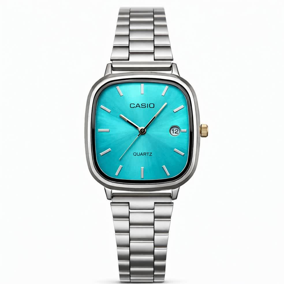ساعت مچی مردانه کاسیو اولدمانی CASIO موتور ژاپن صفحه فیروزه ای