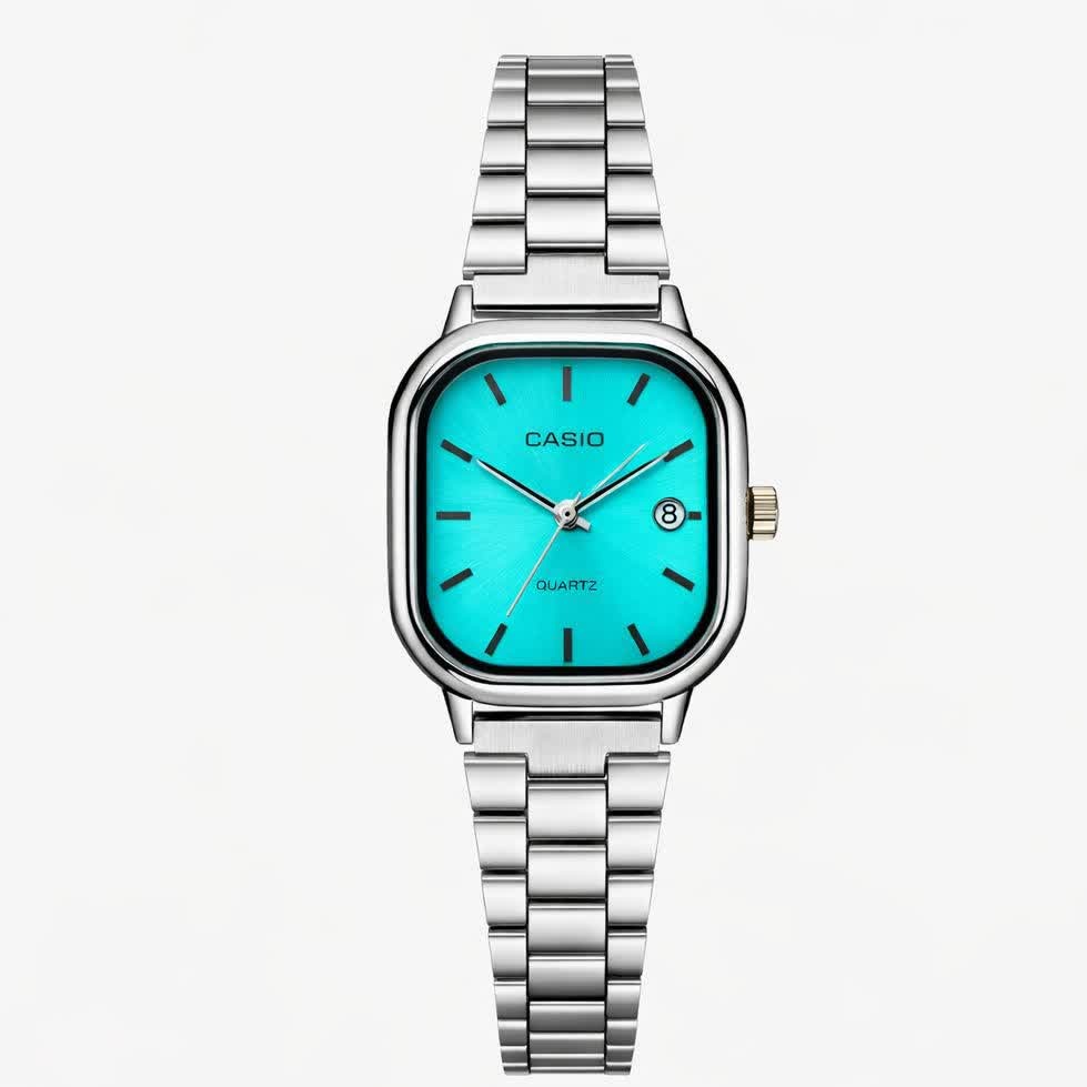 ساعت مچی زنانه کاسیو اولدمانی CASIO موتور ژاپن صفحه فیروزه ای