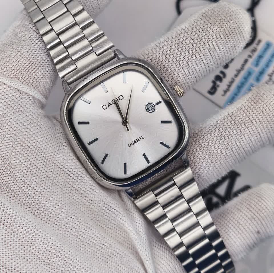 ست ساعت مچی مردانه و زنانه کاسیو اولدمانی CASIO موتور ژاپن صفحه تمام نقره ای
