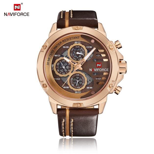 ساعت مچی نیوی فورس مردانه کرنوگراف NAVIFORCE مدل NF9110 موتور ژاپن قهوه ای