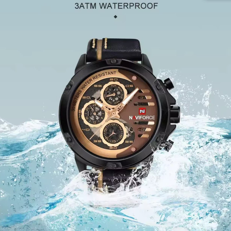 ساعت مچی نیوی فورس مردانه کرنوگراف NAVIFORCE مدل NF9110 موتور ژاپن مشکی