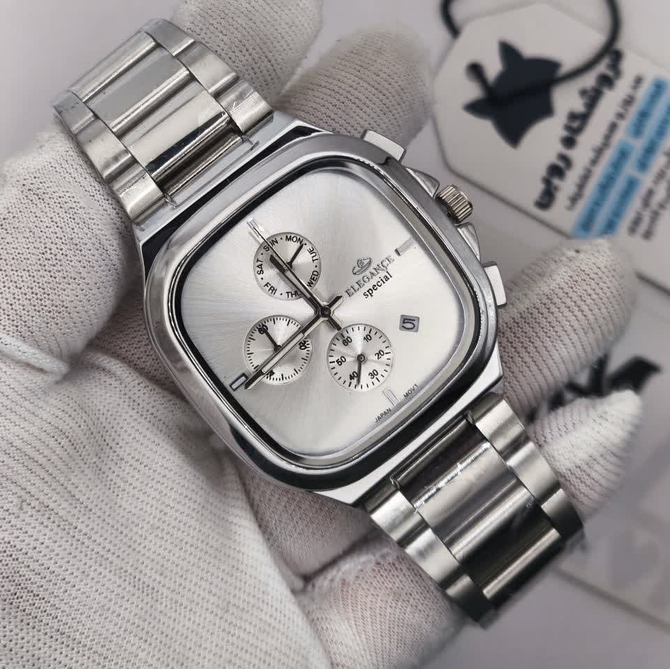 ساعت مچی کرنوگراف مردانه الگانس ELEGANCE موتور ژاپن رنگ نقره ای