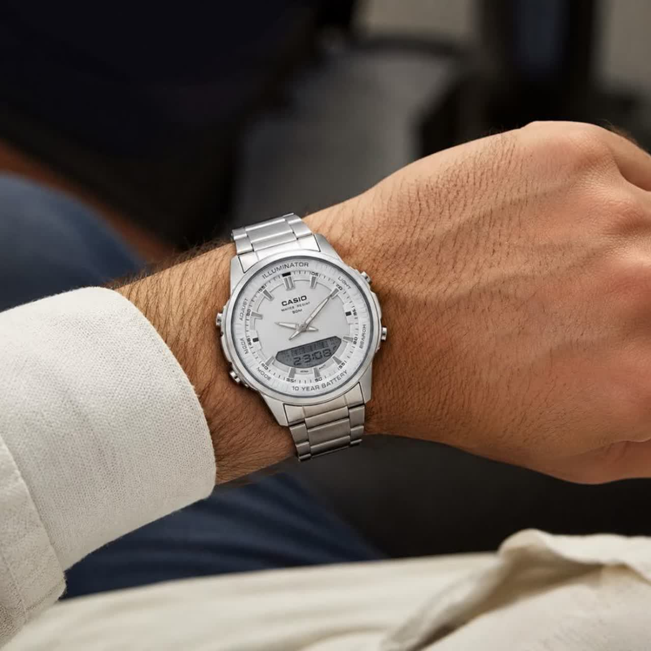ساعت مچی عقربه ای و دیجیتال کاسیو CASIO صفحه سفید