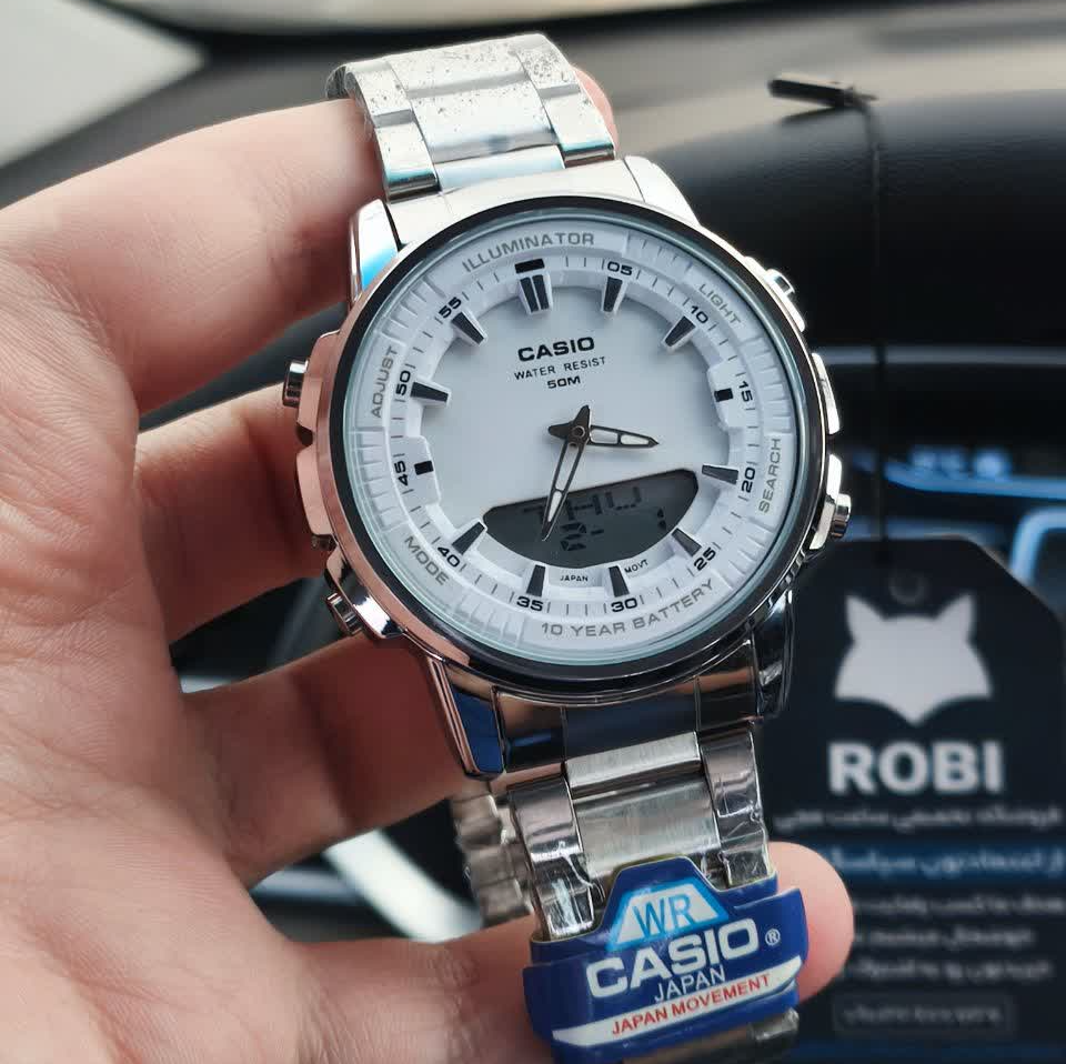 ساعت مچی عقربه ای و دیجیتال کاسیو CASIO صفحه سفید