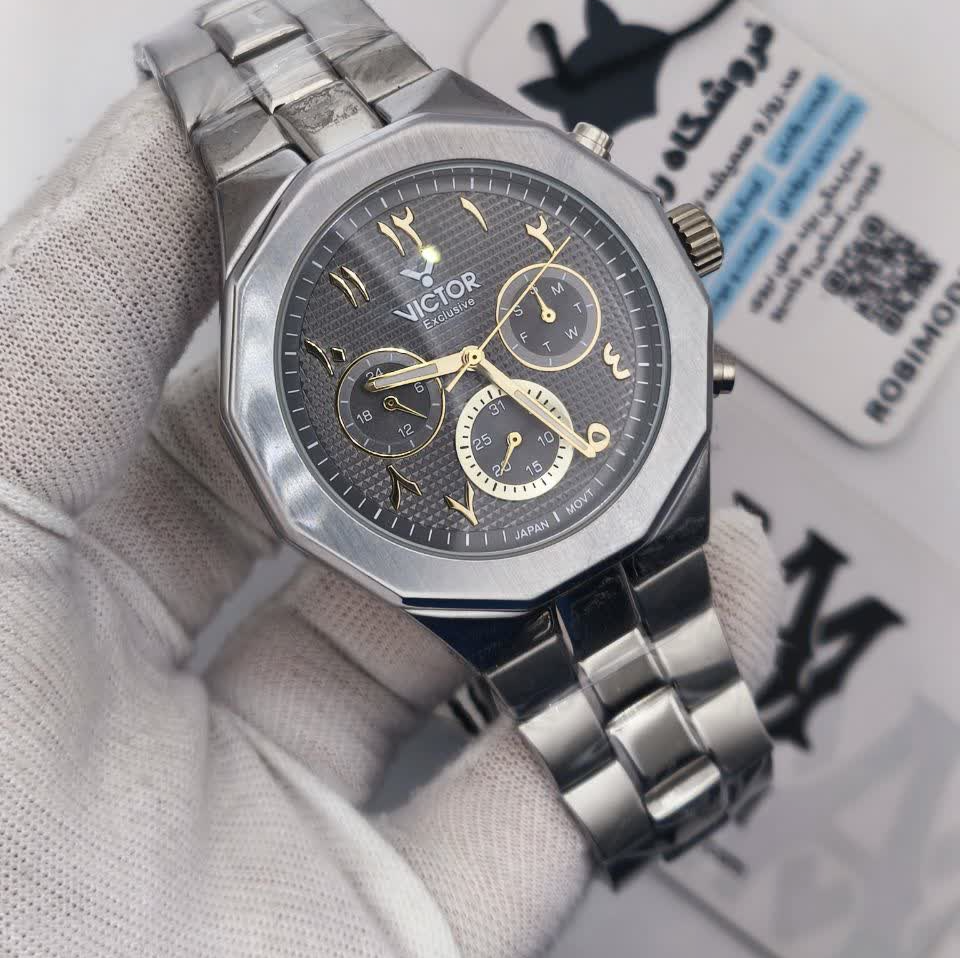 ساعت مچی کرنوگراف مردانه ویکتور VICTOR ژاپنی ارجینال عدد فارسی