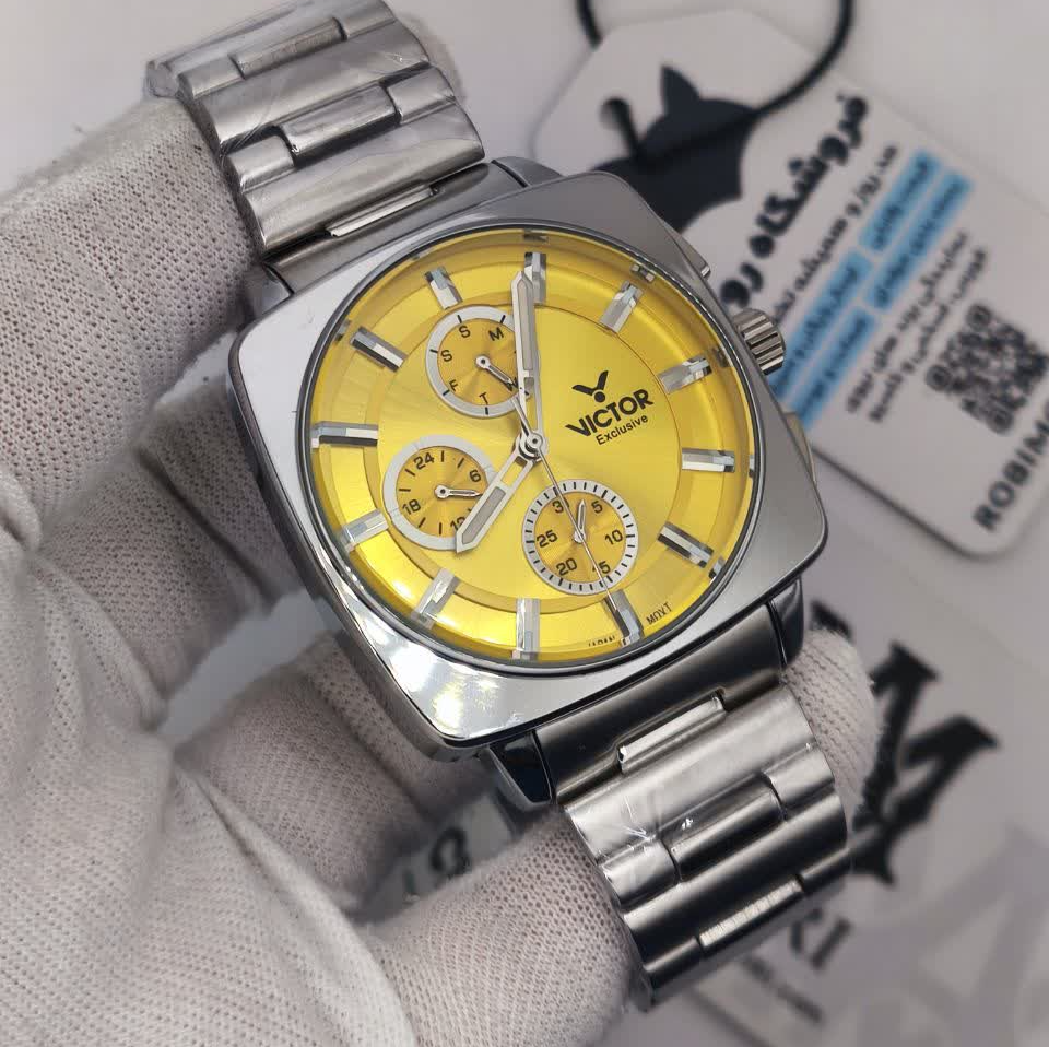 ساعت مچی کرنوگراف مردانه ویکتور VICTOR ژاپنی ارجینال نقره ای زرد