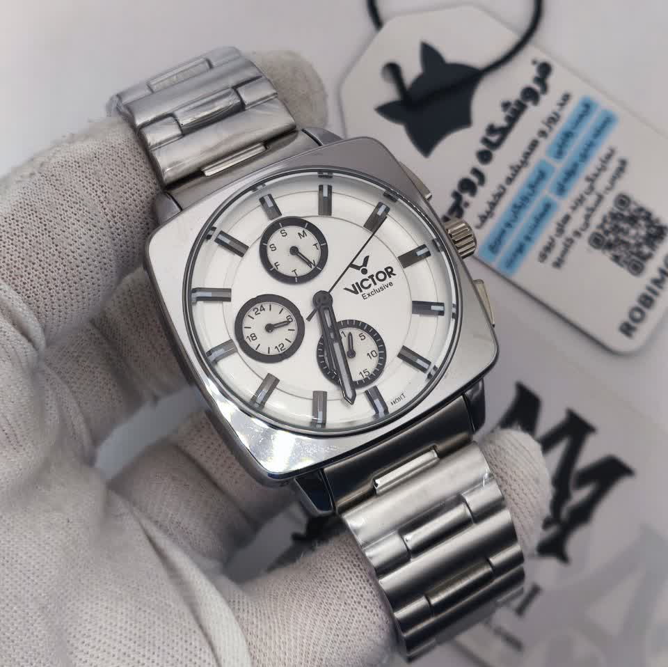 ساعت مچی کرنوگراف مردانه ویکتور VICTOR ژاپنی ارجینال نقره ای سفید