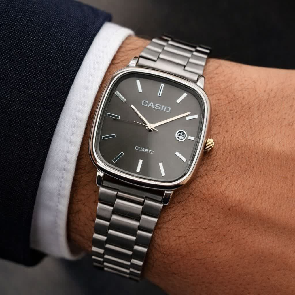 ساعت مچی مردانه کاسیو اولدمانی CASIO ژاپنی صفحه مشکی + جعبه