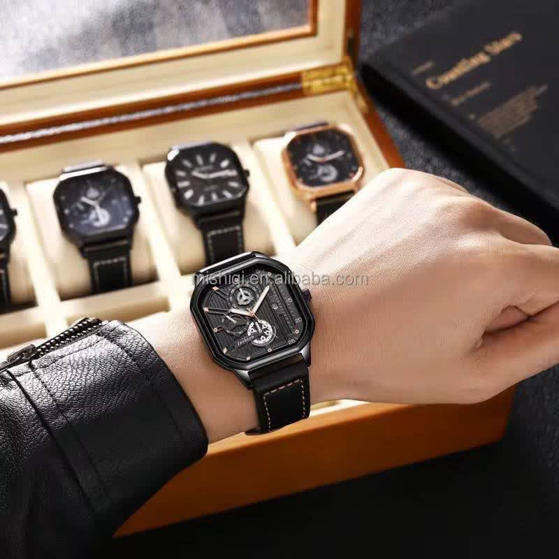 ساعت مچی مردانه کوبیک مربعی FASHION طرح سه موتور تقویم دار مدل1