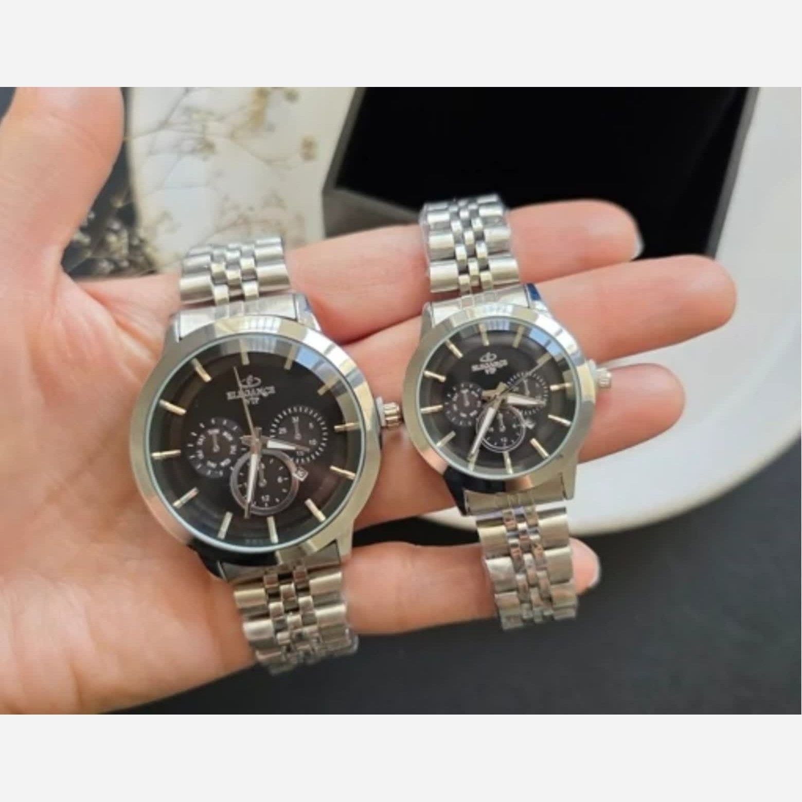 ساعت ست الگانس وی ای پی نقره ای صفحه مشکی