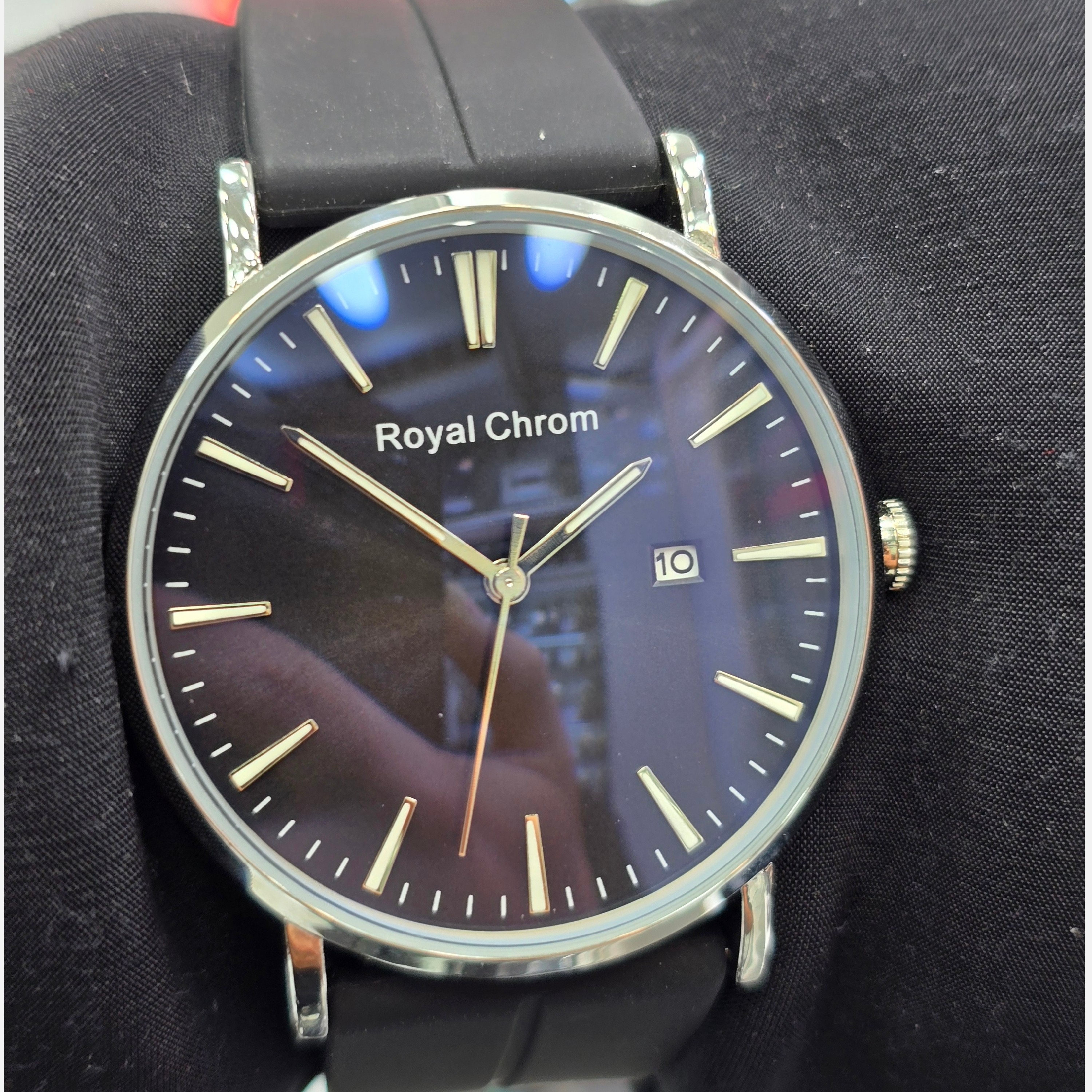 ساعت مچی مردانه کلاسیک (صفحه مشکی) Royal Chrom جعبه اورجینال کارت
