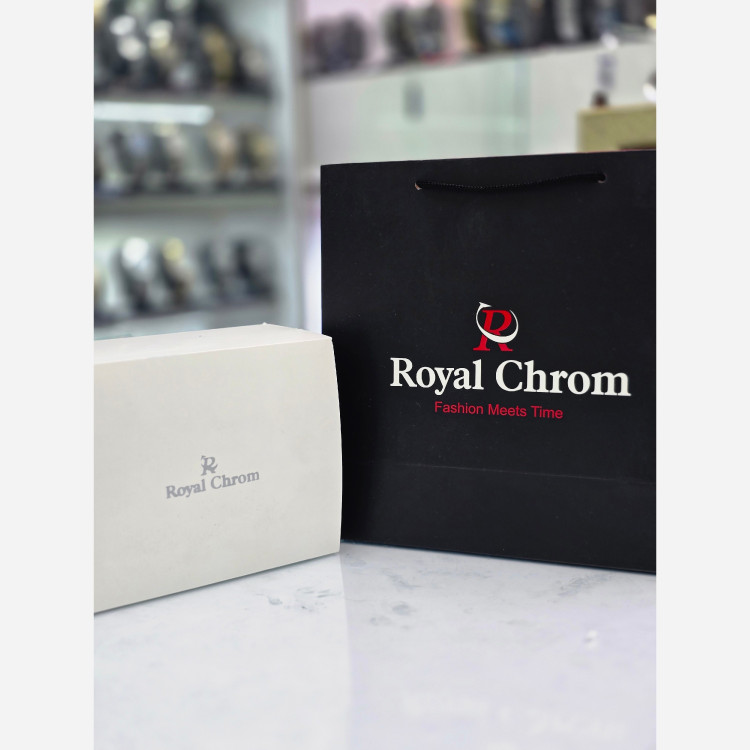 ساعت مچی مردانه کلاسیک (صفحه مشکی) Royal Chrom جعبه اورجینال کارت