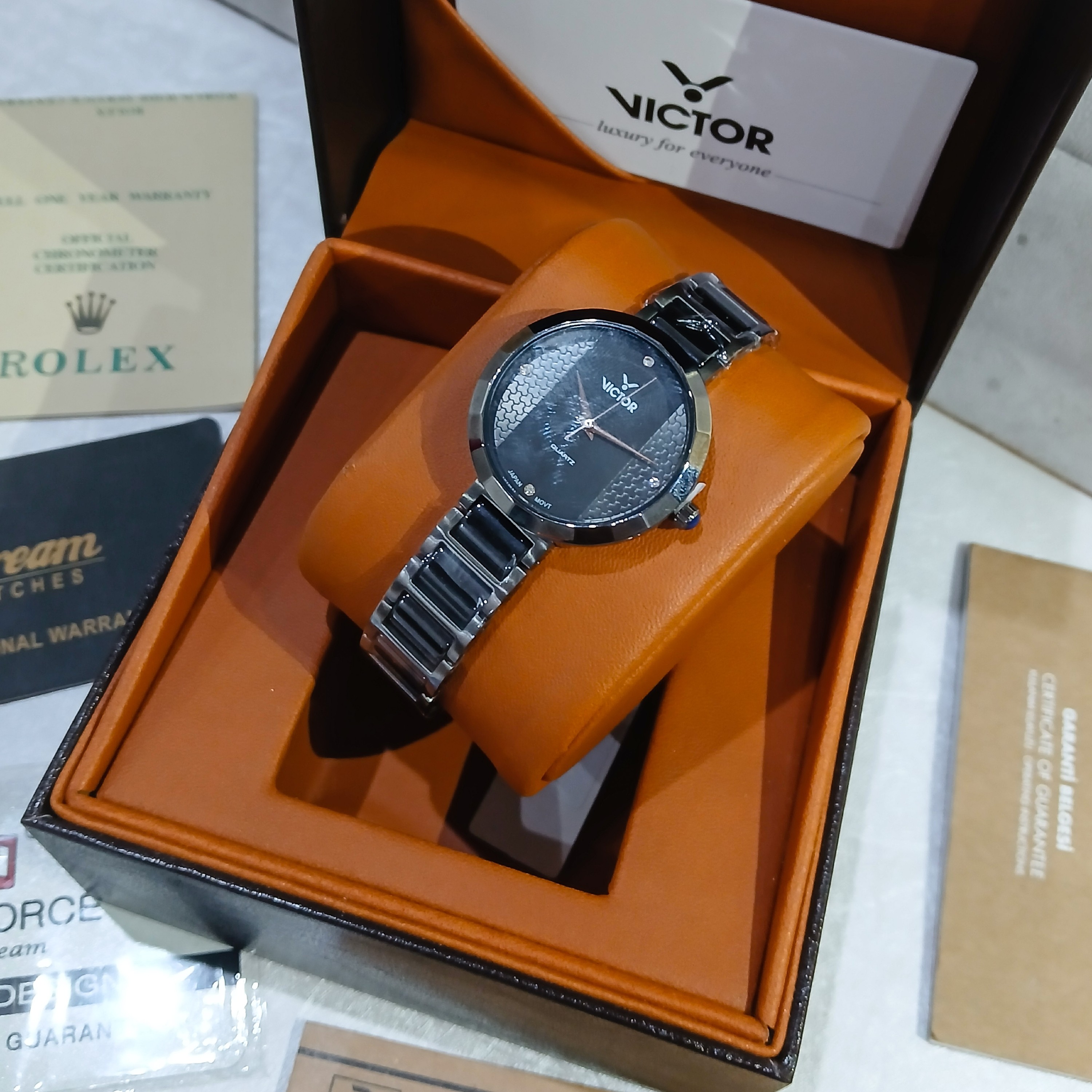 ساعت مچی عقربه ای زنانه VICTOR سرامیک استیل موتورمیوتاژاپن مدل V5675