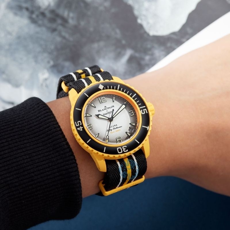 ساعت مچی مردانه و زنانه سواچ مدل Blancpain X Swatch Scuba Fifty Fathoms با بند برزنتی