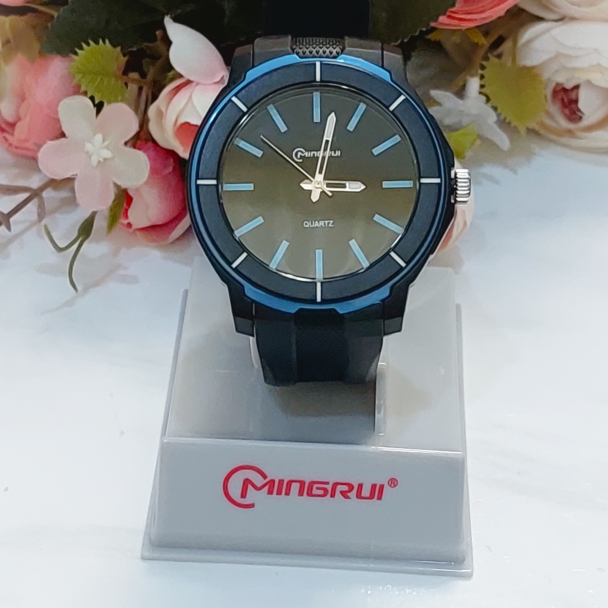 ساعت مچی عقربه ای مینگ روی مدل MR 8835G مشکی آبی آسمانی