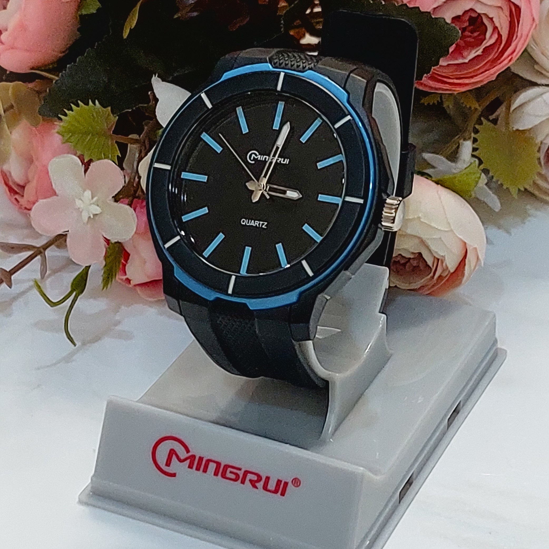 ساعت مچی عقربه ای مینگ روی مدل MR 8835G مشکی آبی آسمانی