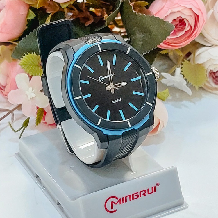 ساعت مچی عقربه ای مینگ روی مدل MR 8835G مشکی آبی آسمانی