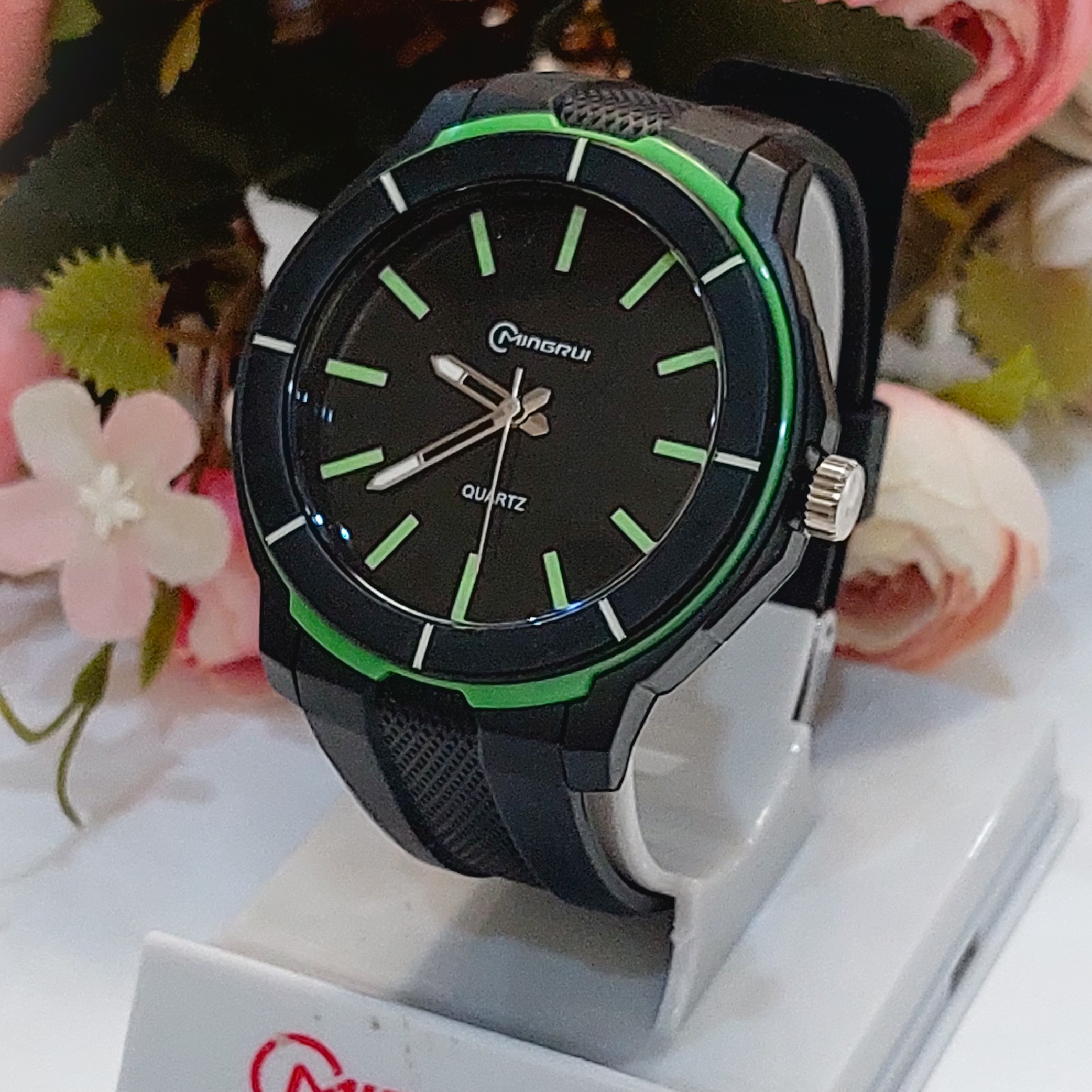ساعت مچی عقربه ای مینگ روی مدل MR 8835G مشکی سبز