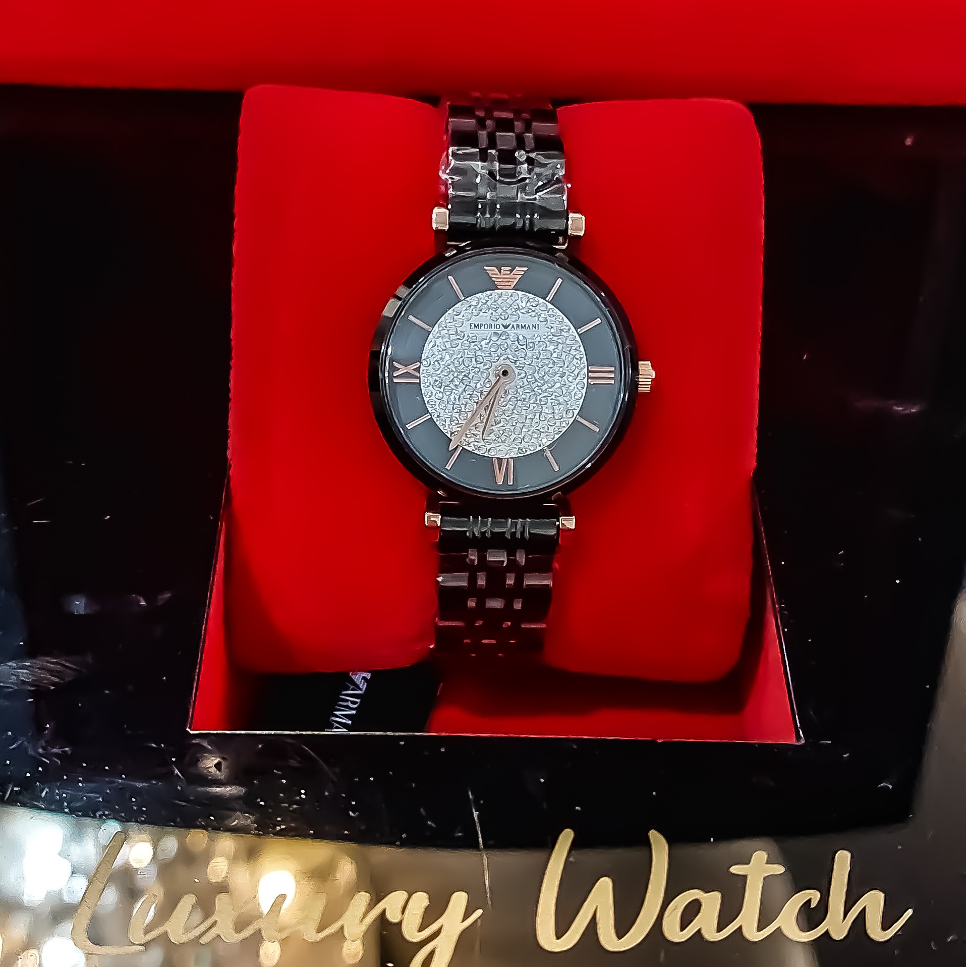 ساعت زنانه امپریو آرمانی اصل ژاپن Empirio Armani مشکی داخل نگین