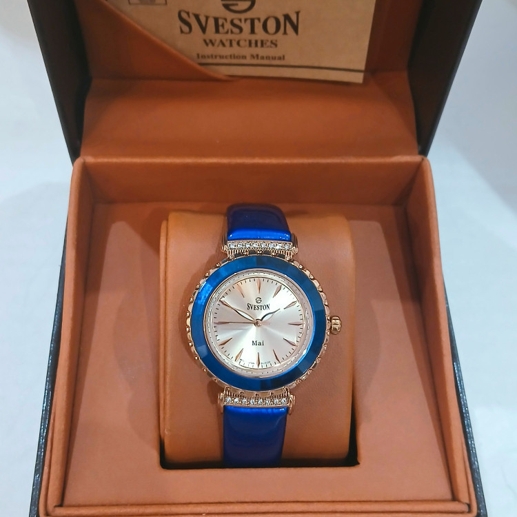 ساعت مچی زنانه SVESTON Mai دور سرامیک سویستون بند چرم موتور میوتا ژاپن مدل SV-11255L