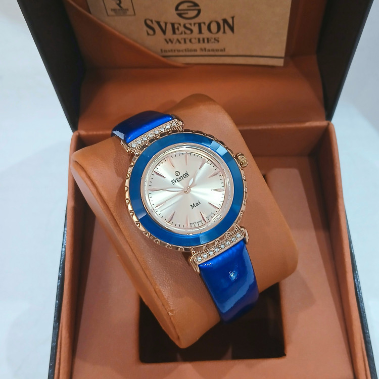 ساعت مچی زنانه SVESTON Mai دور سرامیک سویستون بند چرم موتور میوتا ژاپن مدل SV-11255L