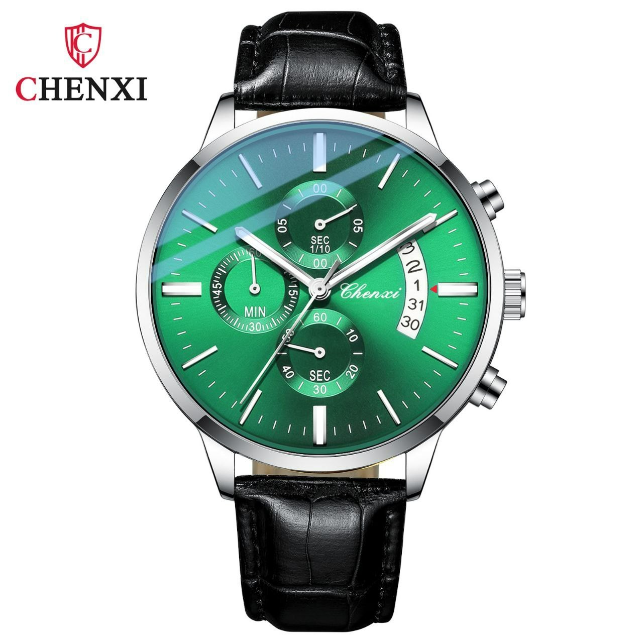 ساعت مچی مردانه چرم چنکسی مدل CHENXI 907 نقره ای سبز