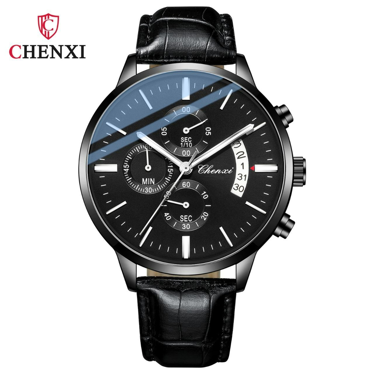 ساعت مچی مردانه چرم چنکسی مدل CHENXI 907 تمام مشکی