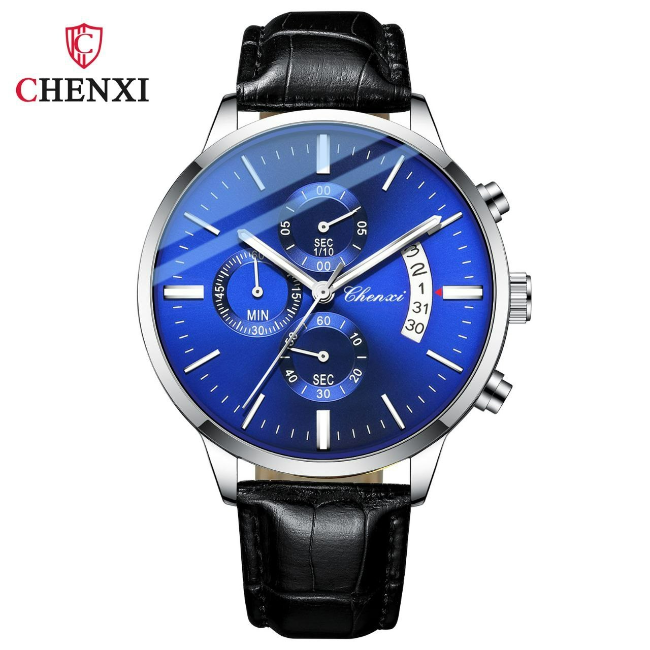 ساعت مچی مردانه چرم چنکسی مدل CHENXI 907 نقره ای آبی
