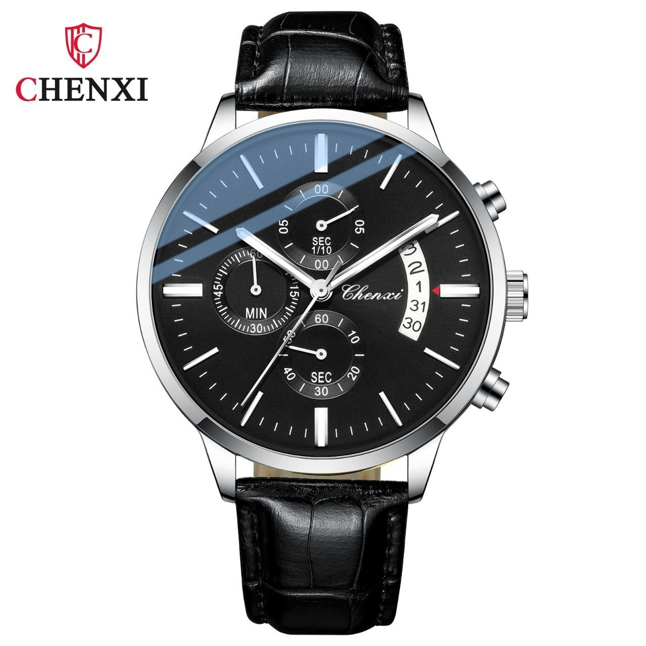 ساعت مچی مردانه چرم چنکسی مدل CHENXI 907 نقره ای مشکی