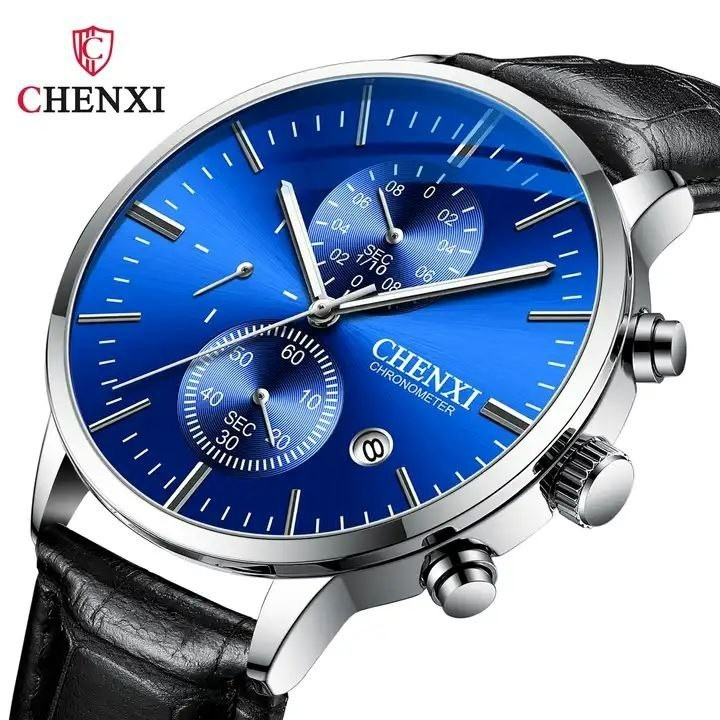 ساعت مچی مردانه چرم چنکسی مدل CHENXI 971 نقره ای آبی