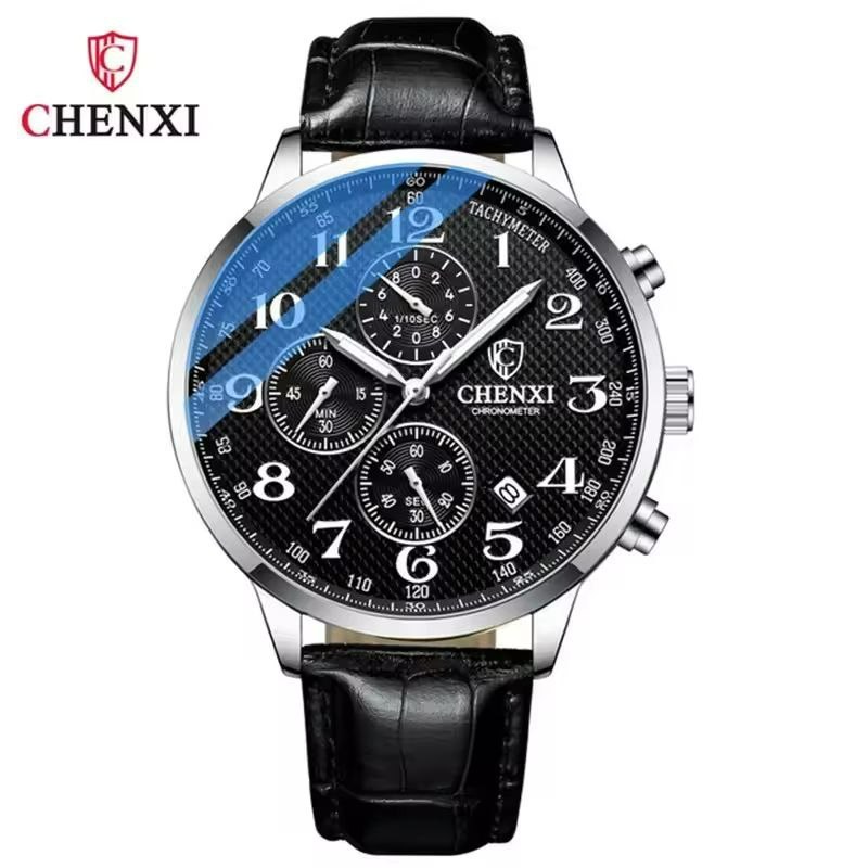 ساعت مچی مردانه چرم چنکسی مدل CHENXI 947 نقره ای مشکی