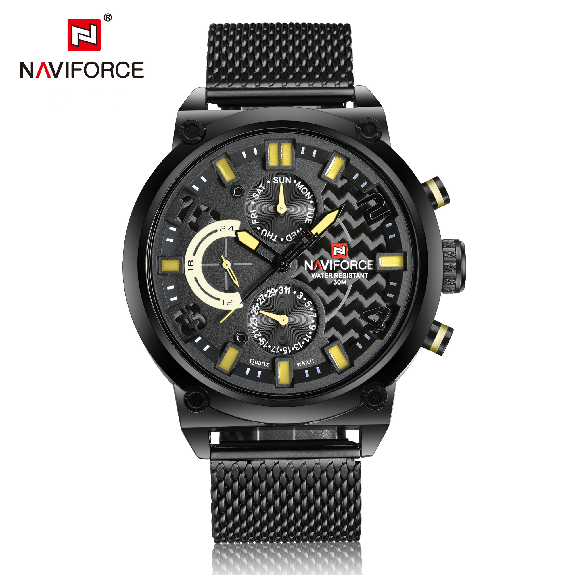 ساعت مچی مردانه نیوی فورس مدل Naviforce 9068 استیل زرد