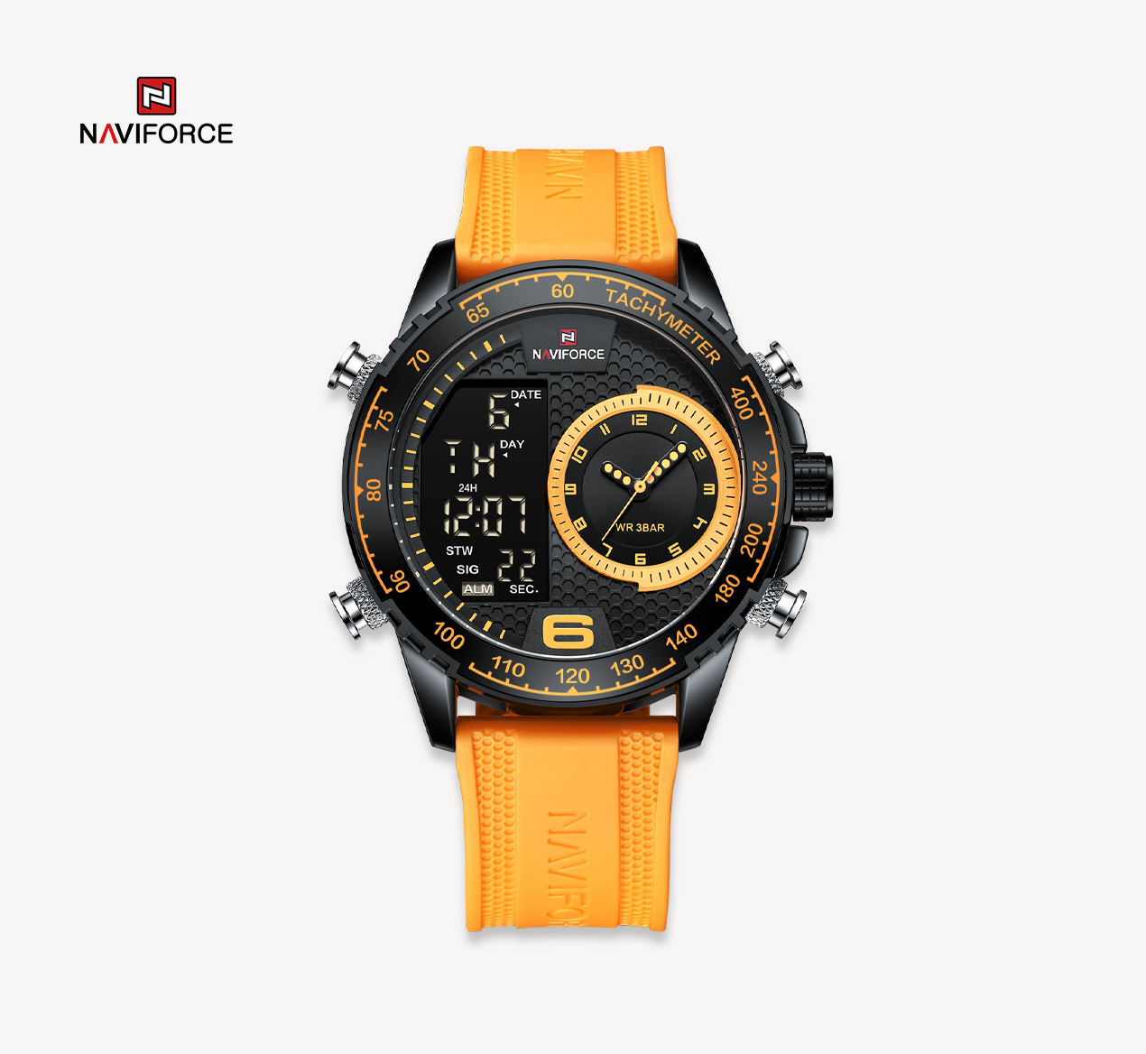 ساعت مچی مردانه نیوی فورس سیلیکونی مدل naviforce 9199 زرد