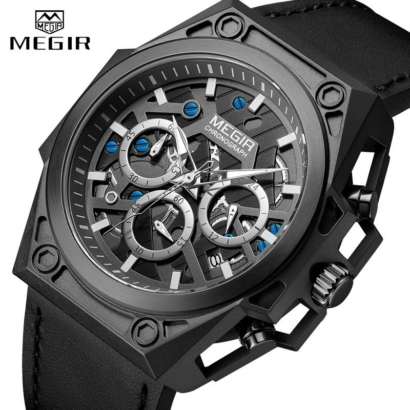 ساعت مچی مردانه چرم مگیر مدل MEGIR 4220 مشکی