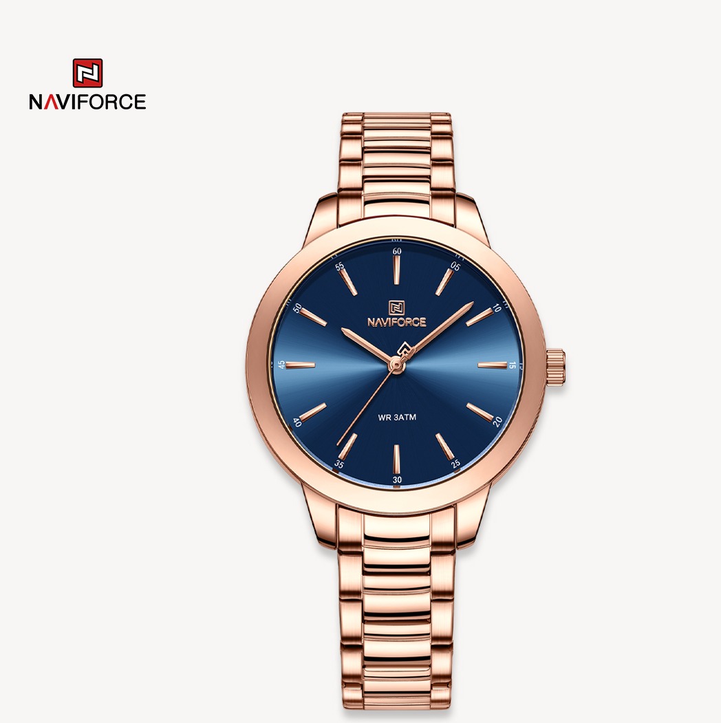 ساعت مچی زنانه نیوی فورس مدل Naviforce 5025 رزگلد آبی