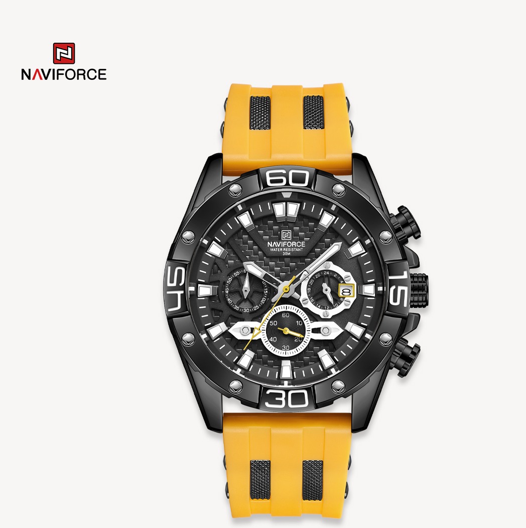 ساعت مچی مردانه نیوی فورس سیلیکونی مدل Naviforce 8019 زرد