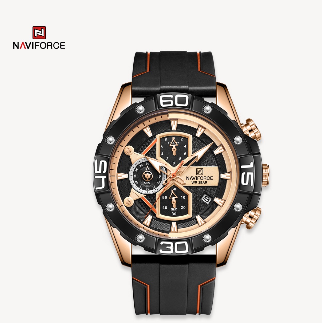 ساعت مچی مردانه نیوی فورس سیلیکون مدل NAVIFORCE 8018 رزگلد مشکی