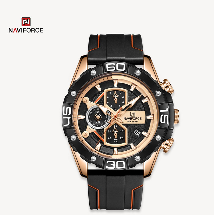 ساعت مچی مردانه نیوی فورس سیلیکون مدل NAVIFORCE 8018 رزگلد مشکی