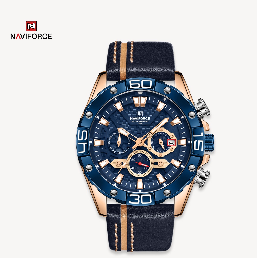 ساعت چرمی مردانه نیوی فورس مدل Naviforce 8019 آبی مشکی