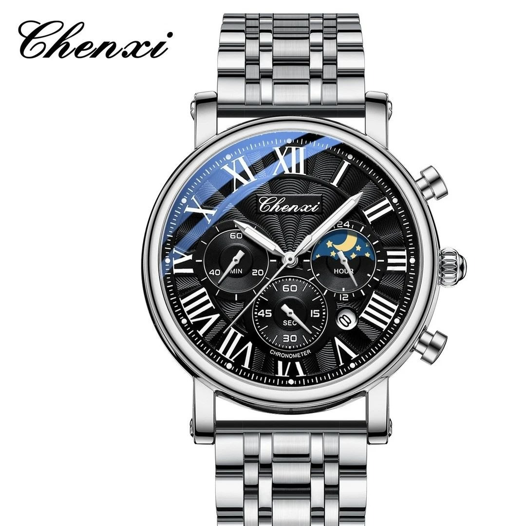 ساعت مچی مردانه چنکسی مدل CHENXI 973 نقره ای مشکی استیل