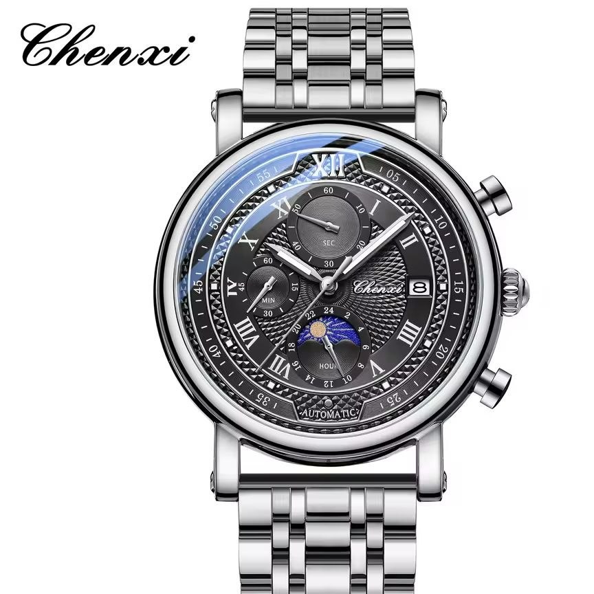 ساعت مچی مردانه چنکسی مدل CHENXI 976 نقره ای مشکی استیل