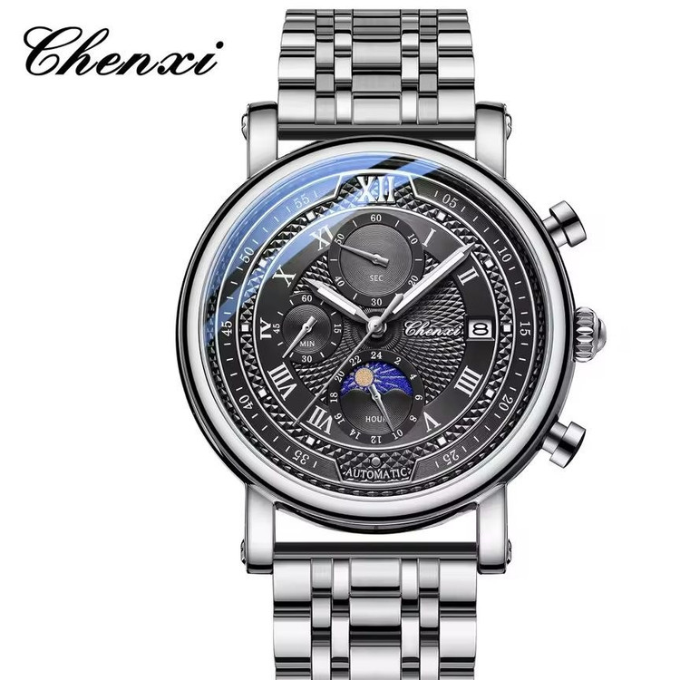 ساعت مچی مردانه چنکسی مدل CHENXI 976 نقره ای مشکی استیل
