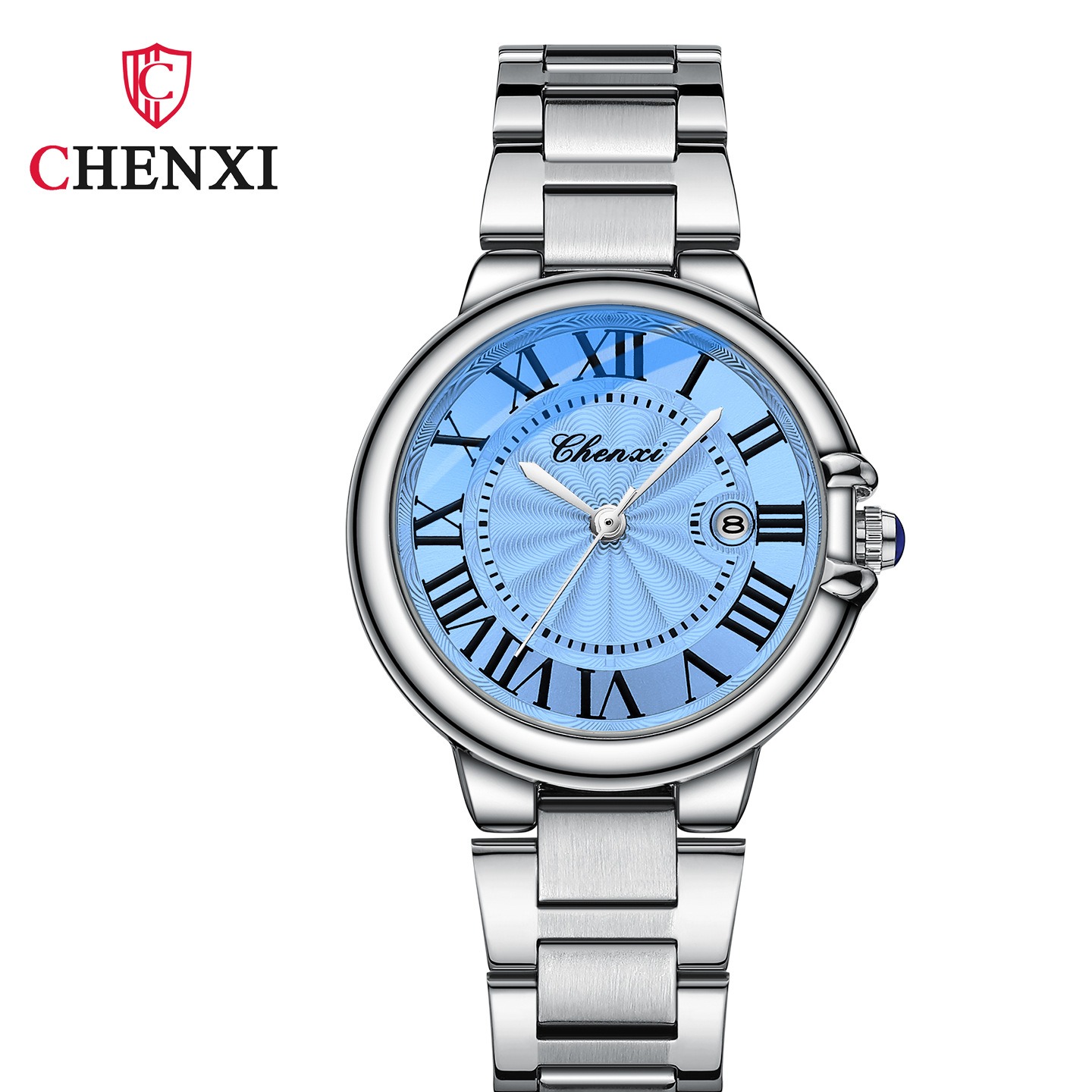 ساعت مچی زنانه چنکسی مدل CHENXI 039 نقره ای آبی کمرنگ