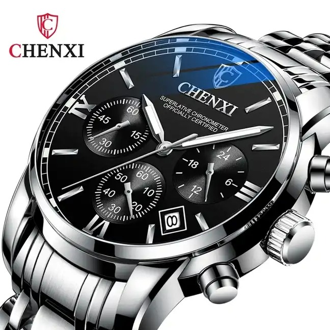 ساعت مچی مردانه چنکسی مدل CHENXI 911 نقره ای مشکی