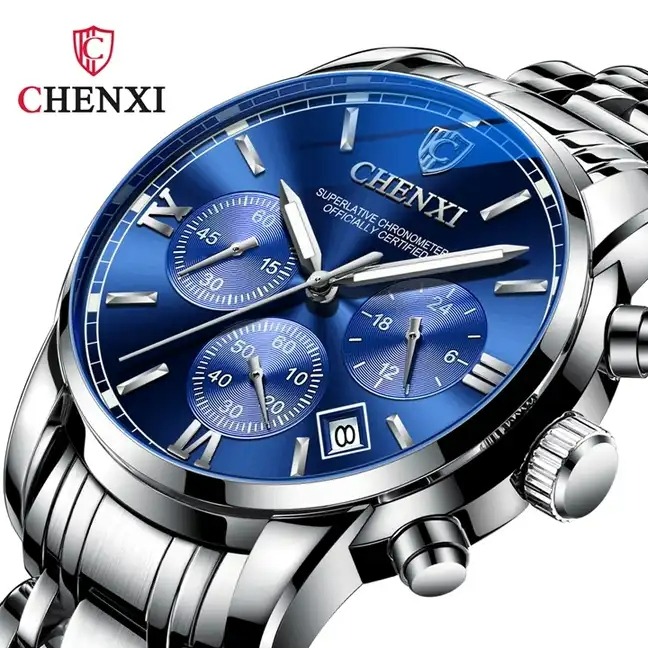 ساعت مچی مردانه چنکسی مدل CHENXI 911 نقره ای آبی