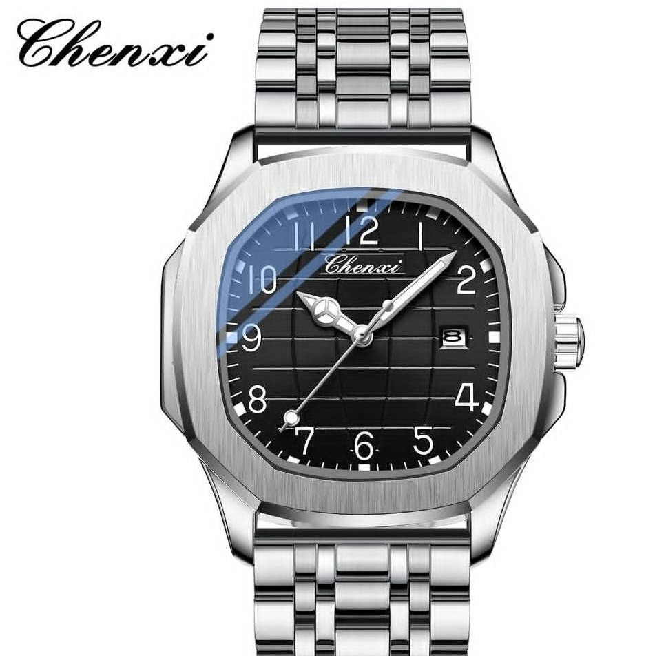 ساعت مچی مردانه چنکسی مدل CHENXI 8213 نقره ای مشکی استیل