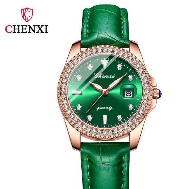 ساعت مچی زنانه چنکسی مدل CHENXI 385 چرم سبز