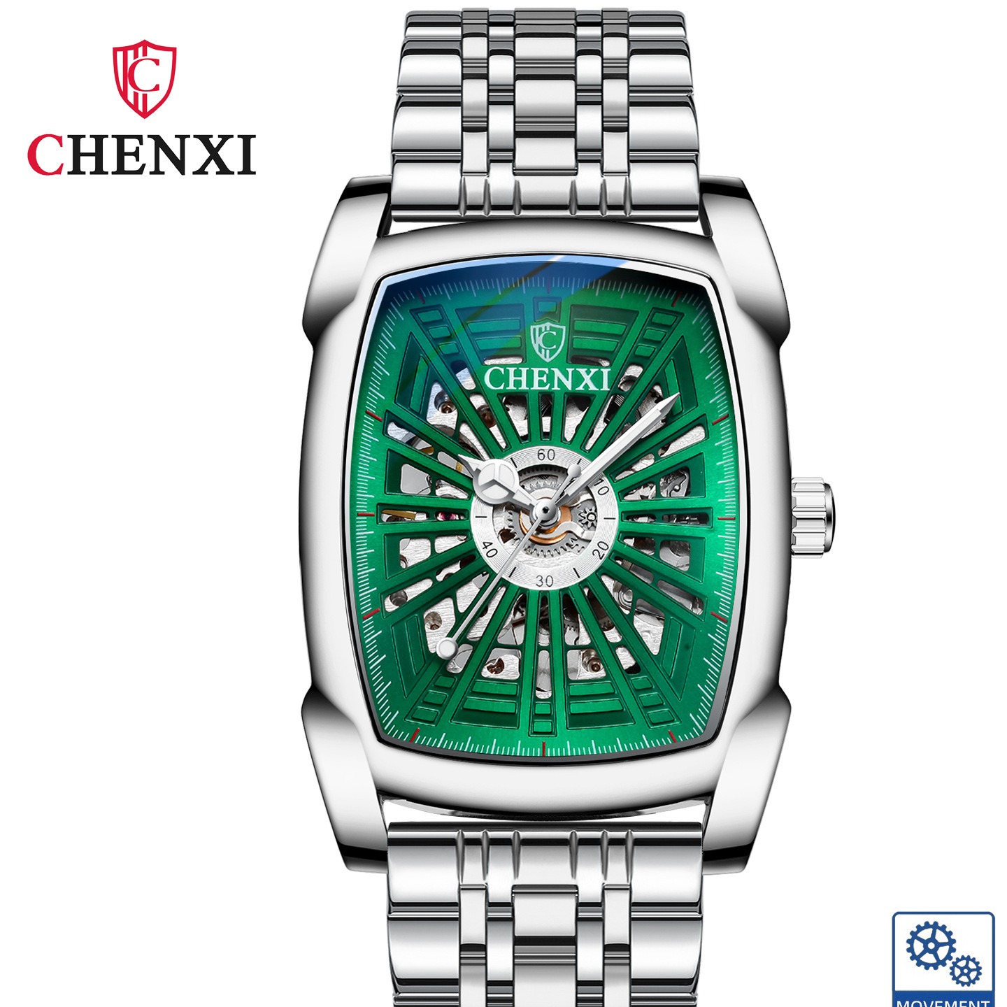 ساعت مچی مردانه چنکسی مدل CHENXI 8809 نقره ای سبز استیل