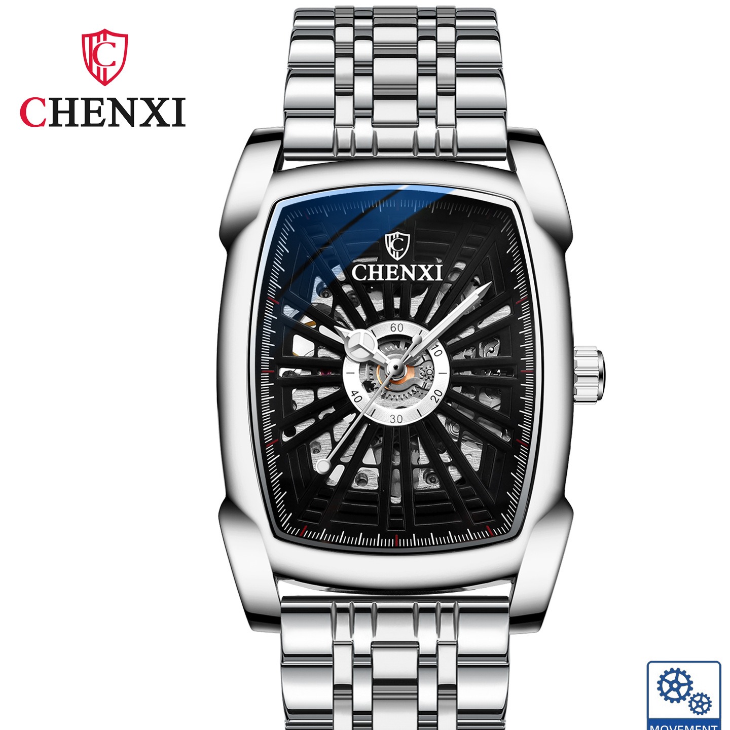 ساعت مچی مردانه چنکسی مدل CHENXI 8809 نقره ای مشکی استیل